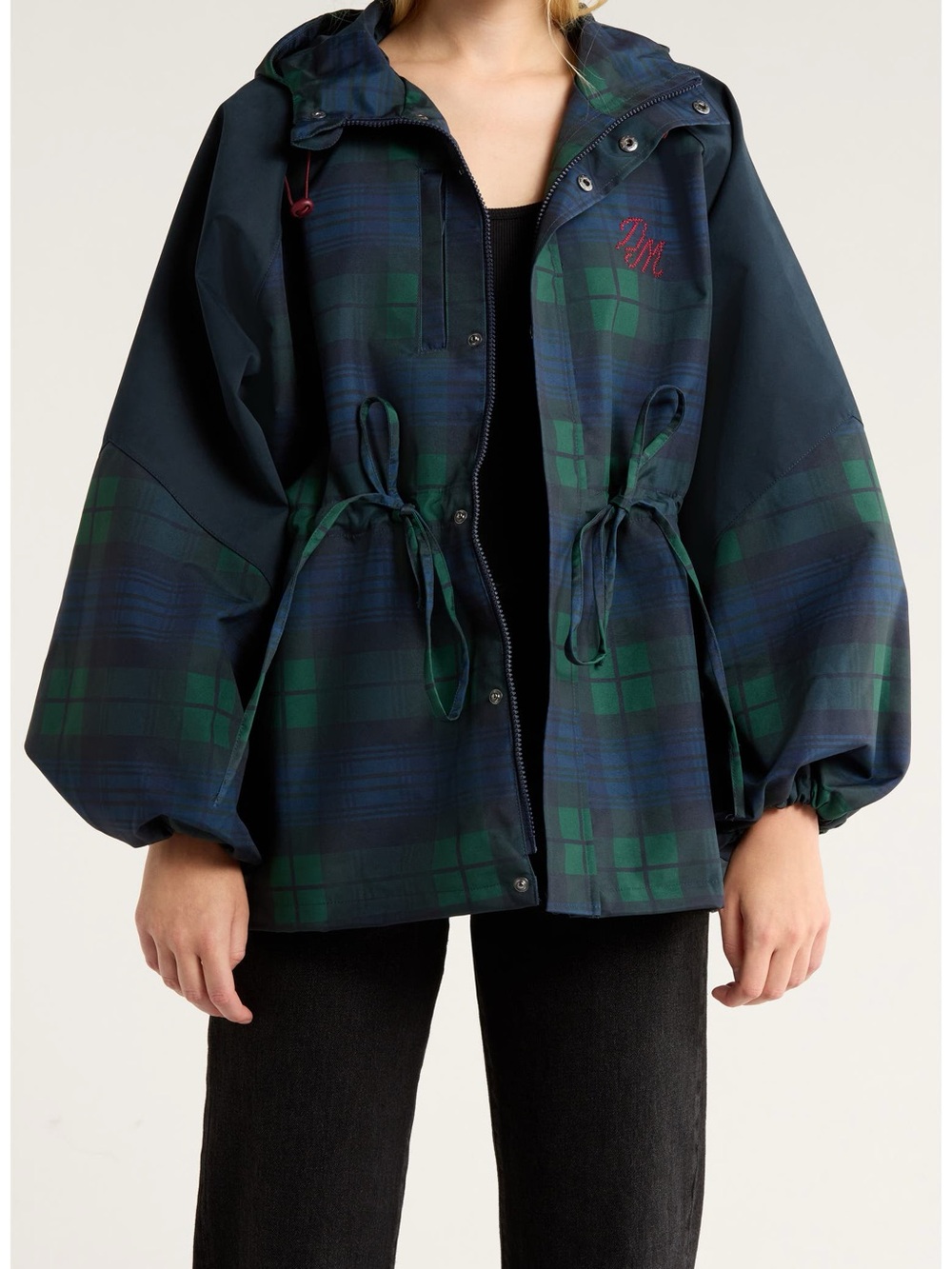 Damson Madder Liu Water Resistant Plaid Raincoat Navy Green Size 16 NWI